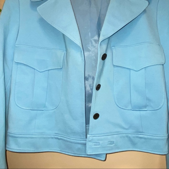 Anne Klein Light Baby Blue Button Front Cropped Moto Jacket Sz Large - Picture 4 of 11